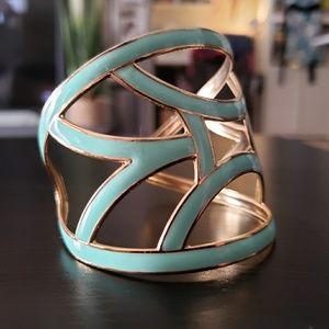 Teal and gold bracelet cuff